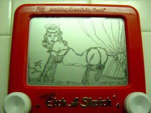 Bettie Page Etch-a-Sketch