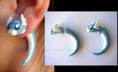 Sky Blue Dratini Fake Gauge Polymer Clay Earrings