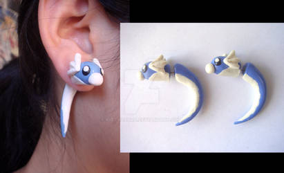 Light Blue Dratini Fake Gauge Polymer Clay Earring