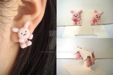 Cute Two-Part Pink Bunny Plush Earrings