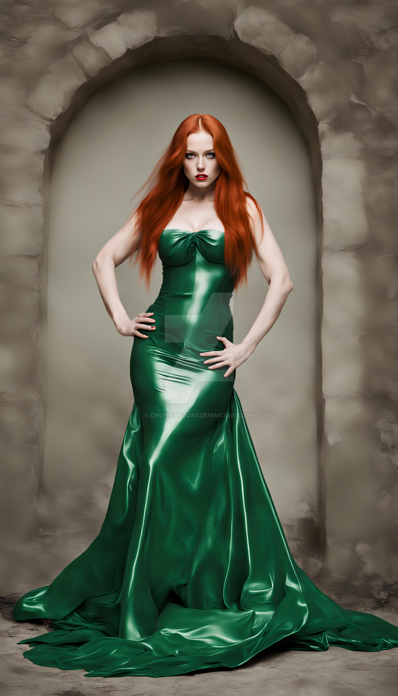 Red haired woman wearing a green latex dress by ChopperSquad on DeviantArt Red haired woman wearing a green latex dress by ChopperSquad on DeviantArt