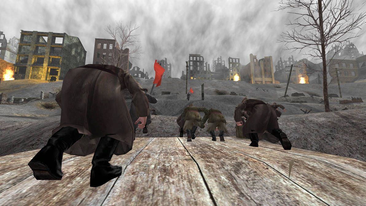 A cinematic screenshot of Stalingrad in COD 1 by alphayellow on DeviantArt
