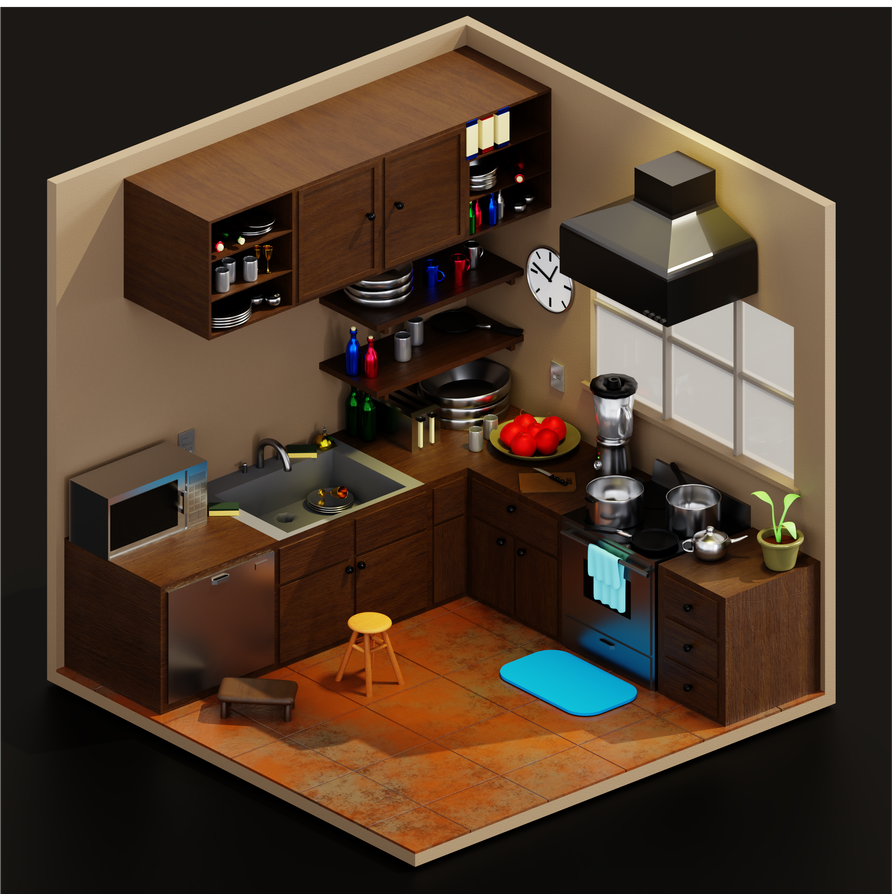 3D Isometric Kitchen by caynannan on DeviantArt