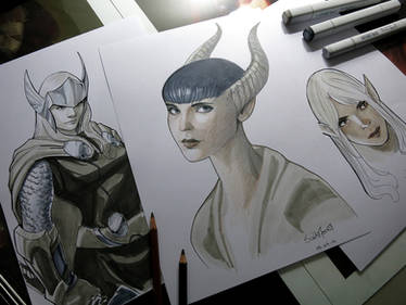 Copic and Colored Pencils Sketches