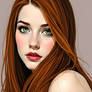 Young woman, long flowing auburn hair, green eyes