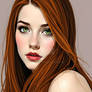Young woman, long flowing auburn hair, green eyes