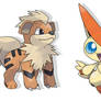 Growlithe and Victini - Sugimori-