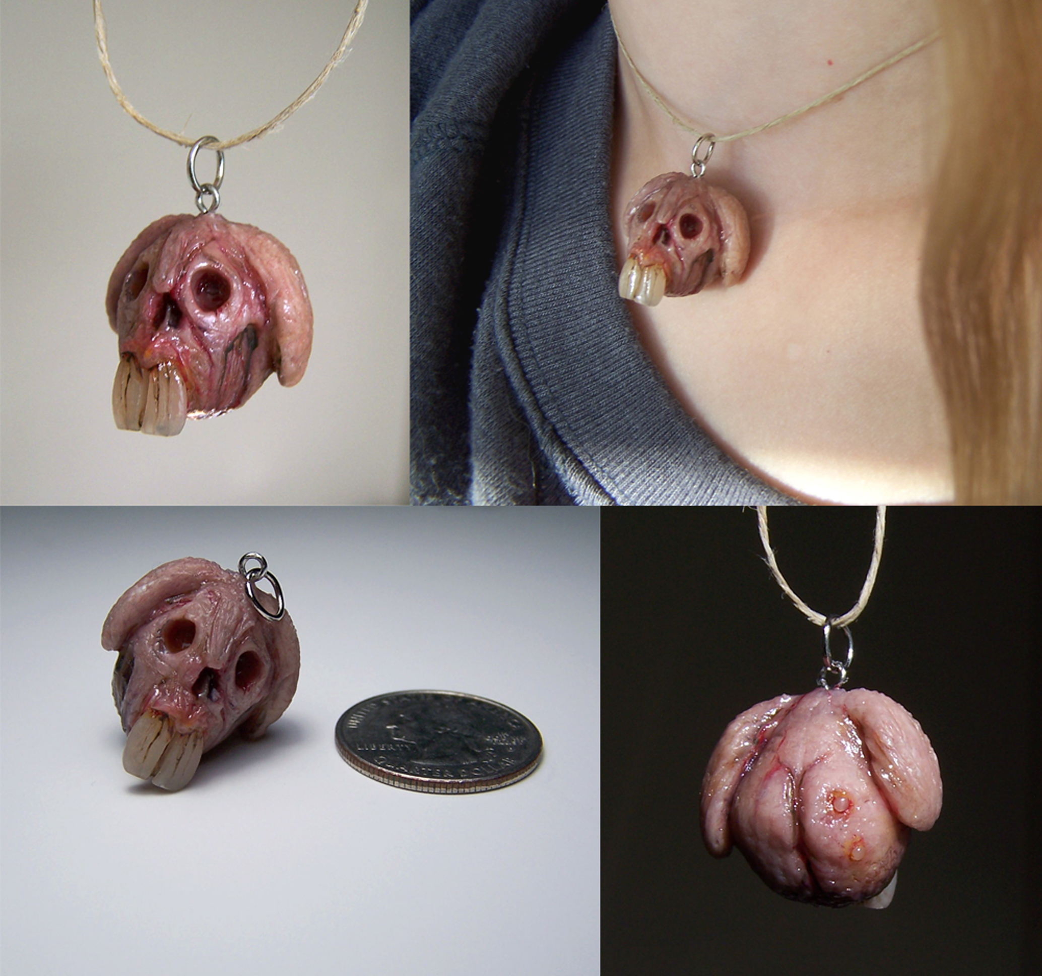 gross little bunny skull pendant