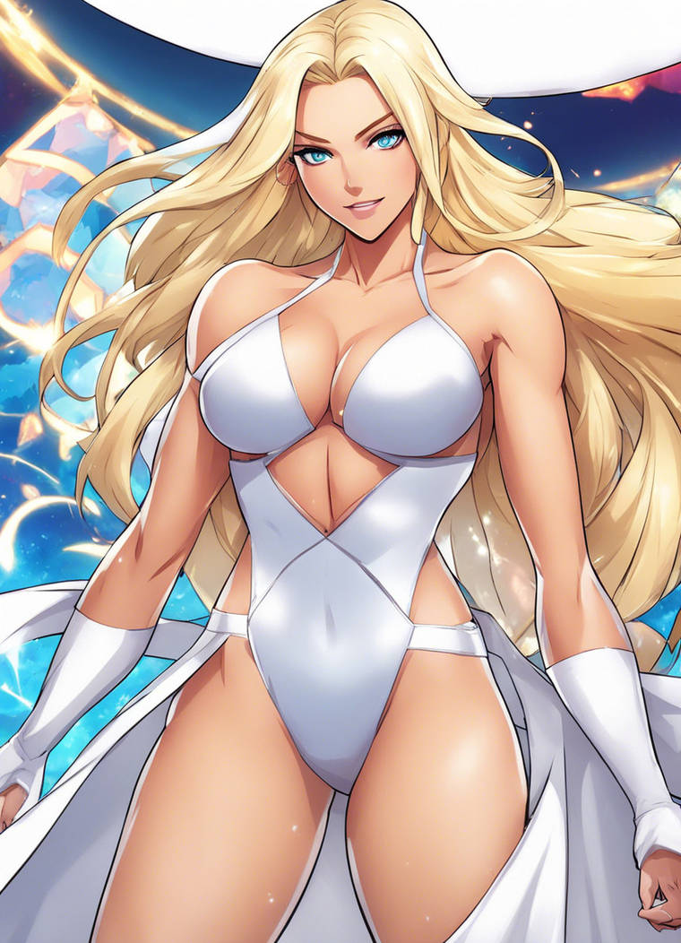 Emma frost from marvel rivals wearing only a white
