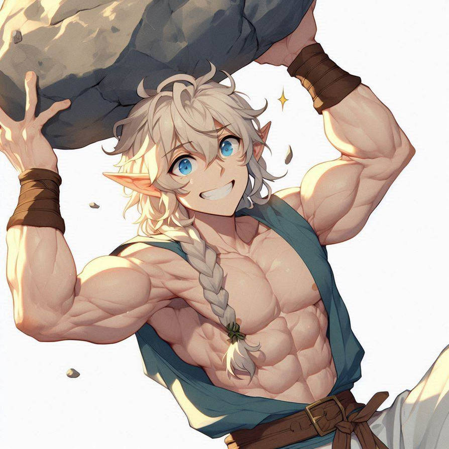 Buff Elf Man Buff Elf lifting a rock by Fellspark on DeviantArt