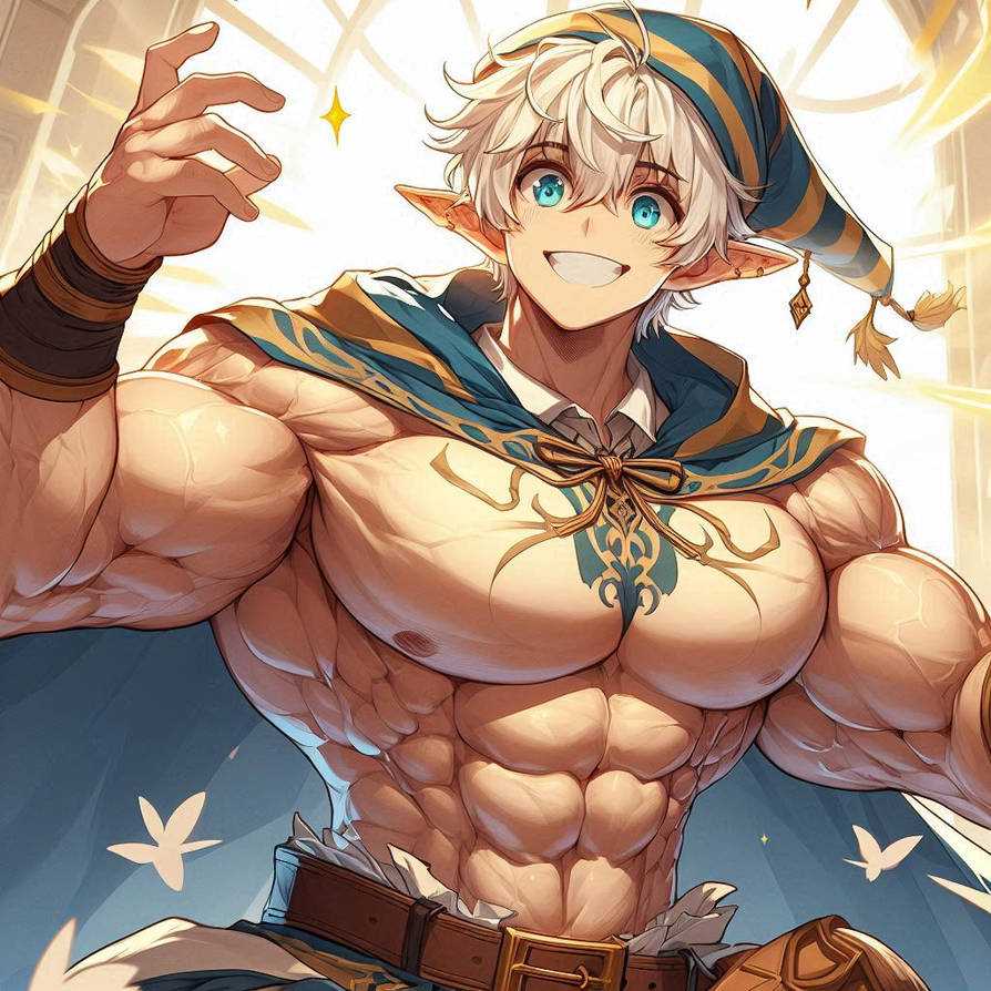 Buff Elf Man Buff Elf wearing a nightcap and a cloak by Fellspark on DeviantArt