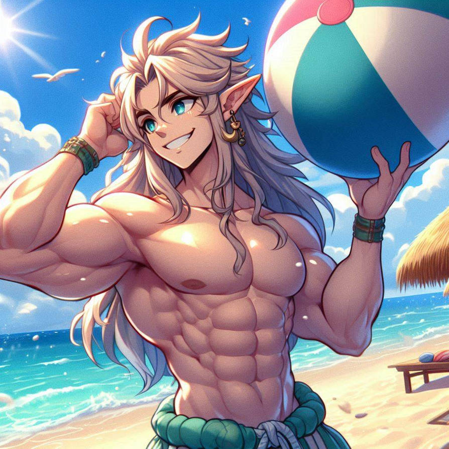 Buff Elf Man Buff elf with longhair anda beachball at the beach by Fellspark on ...