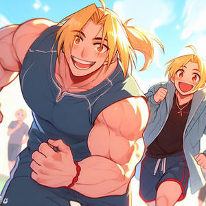 Muscular Edward running with his kid