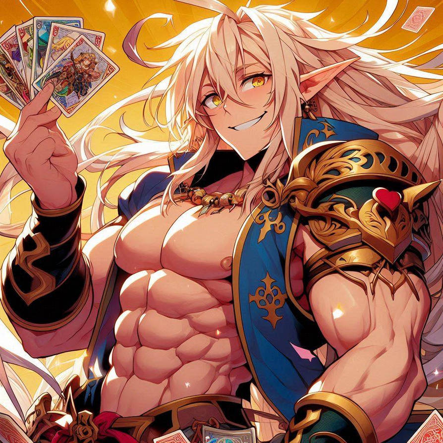 Buff Elf Man Buff Elf with longhair a pauldron and play cards by Fellspark on DeviantArt