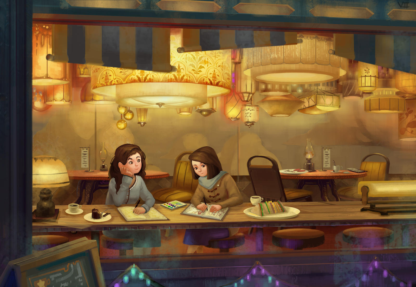 Sepia-colored cafe