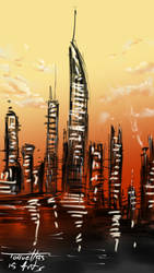 City scape at sunset by Torruellas arts