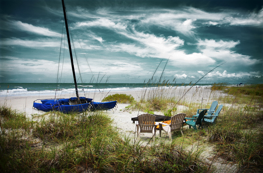 the chairs boat the sea