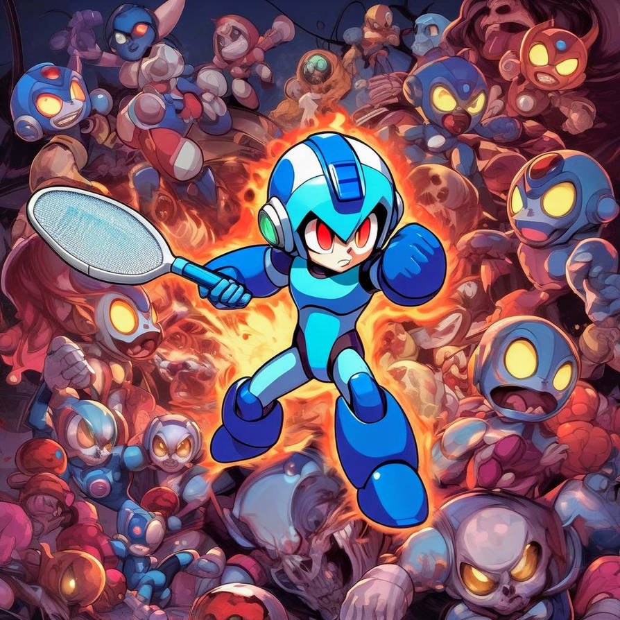 Mega Man trying to fight with a tennis racket! by WildWillie14 on ...