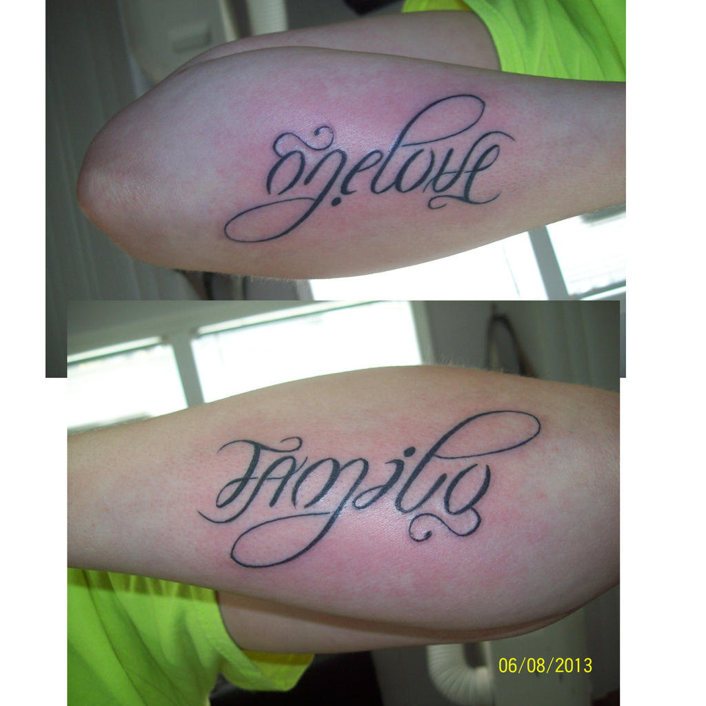 Familie Bild One Love Family Ambigram Tattoo