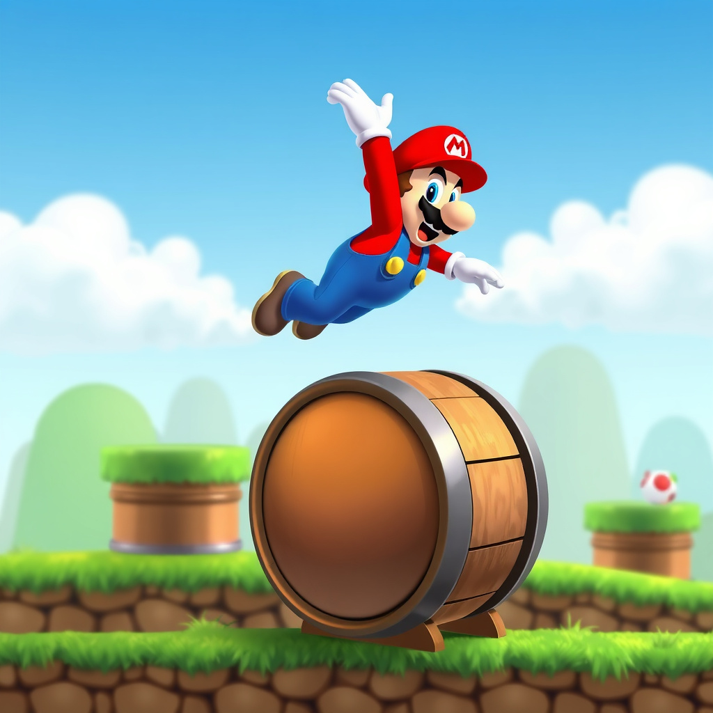 Mario Hinking Mario Jumping Over A Rolling Barrel by eliam14 on DeviantArt