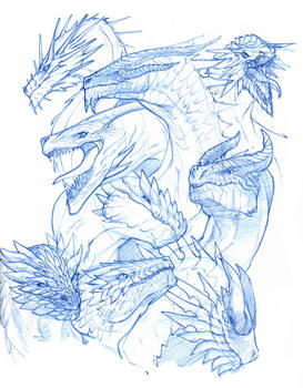 Sketchbook page of Dragons