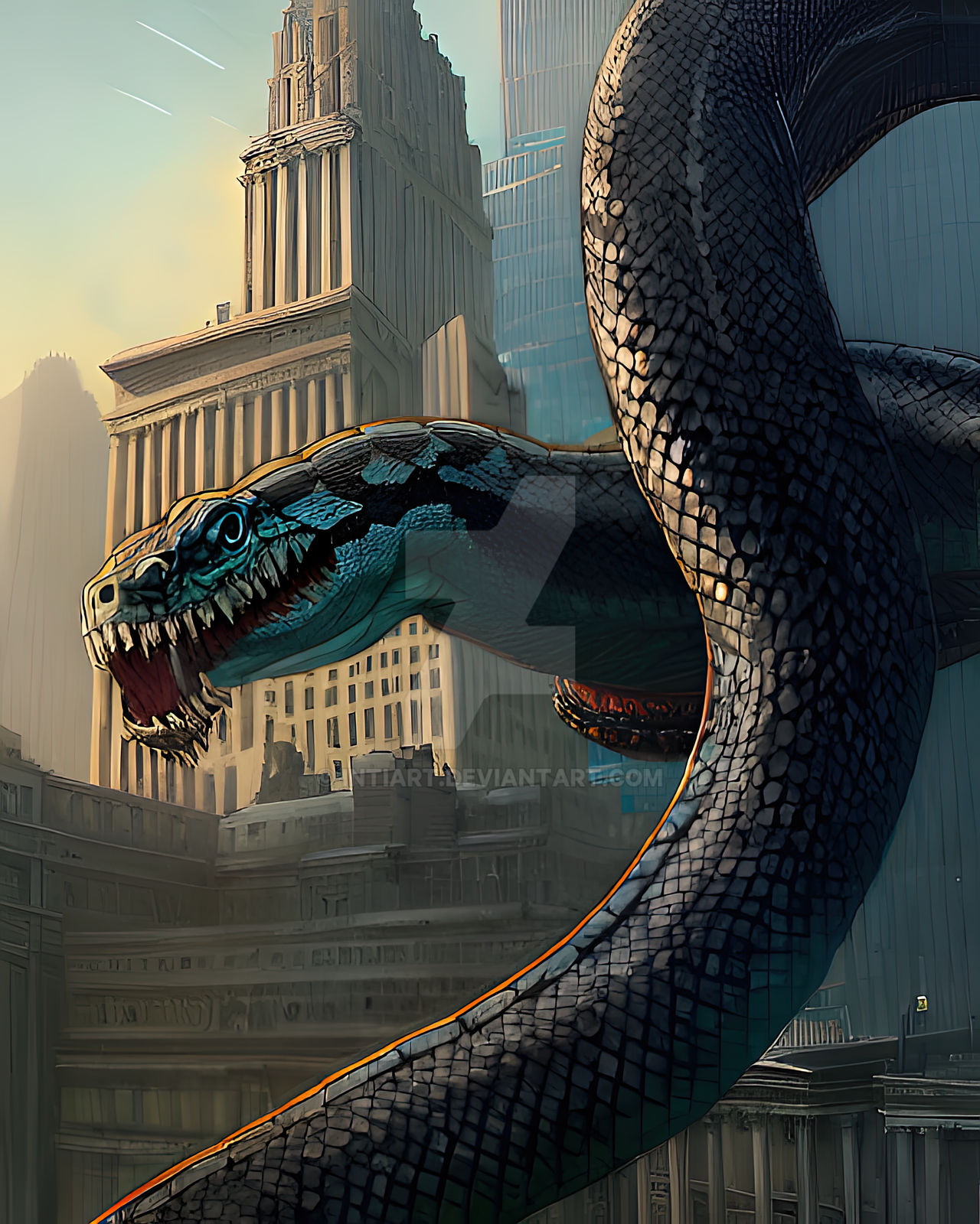 Giant Snake Attacks A City By IntiArt On DeviantArt giant-snake-attacks-a-city-by-intiart-on-deviantart