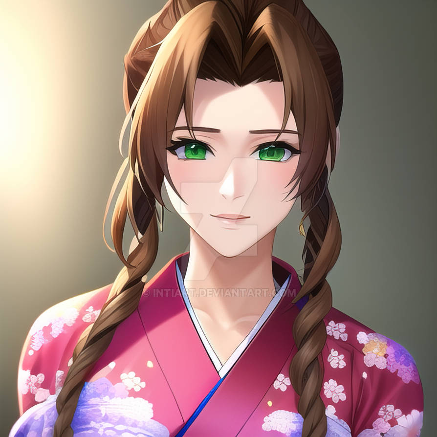 Aerith Kimono Portrait by IntiArt on DeviantArt