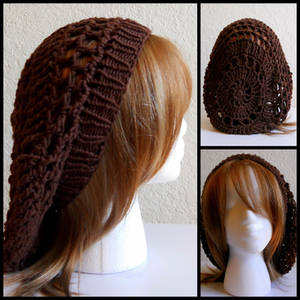 Brown Crochet Hat w Knit Brim
