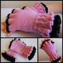 Pink and Black Ruffled Gloves