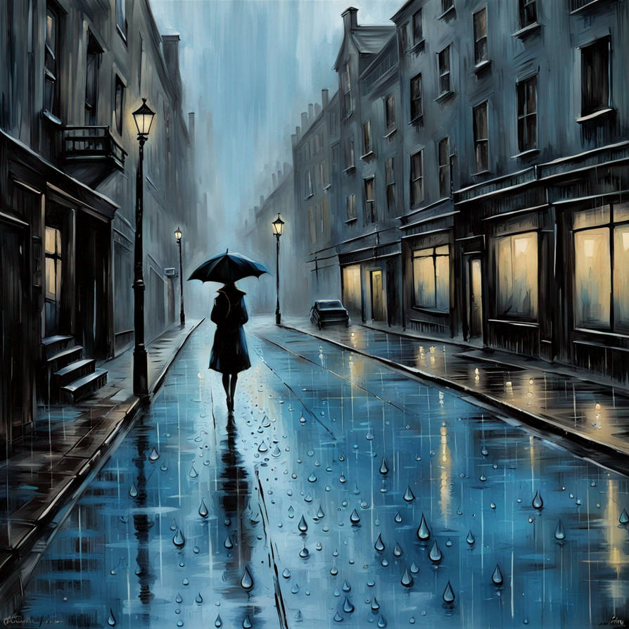 Poet walks on a lonely drizzly street the sparse g by Dogsledder on ...