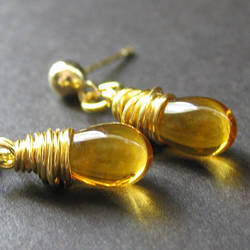 Honey Amber Wire Wrap Earrings