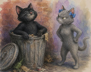 Chalk Pastel Watercolor Kitten Around.