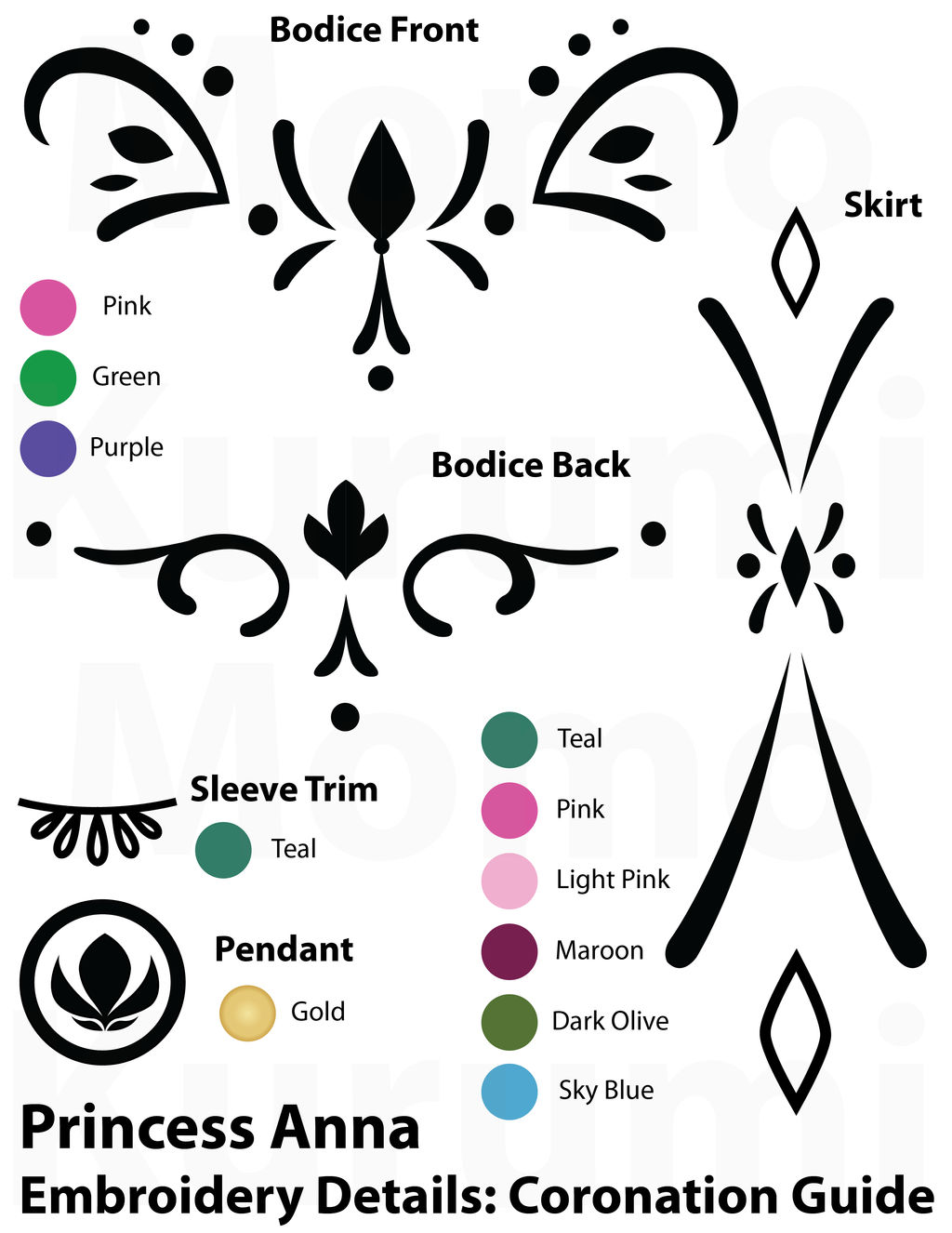 Princess Anna Coronation Embroidery Stencils by MomoKurumi