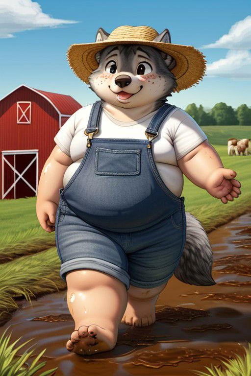 Fat wolf kid walking in a farm 1 by farcoc666 on DeviantArt