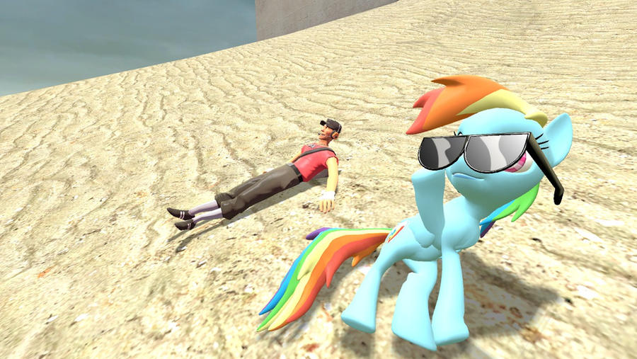 Scout and Rainbow Dash at a Beach