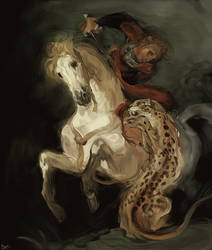 Jaguar Attacking a Horseman by LhuneArt