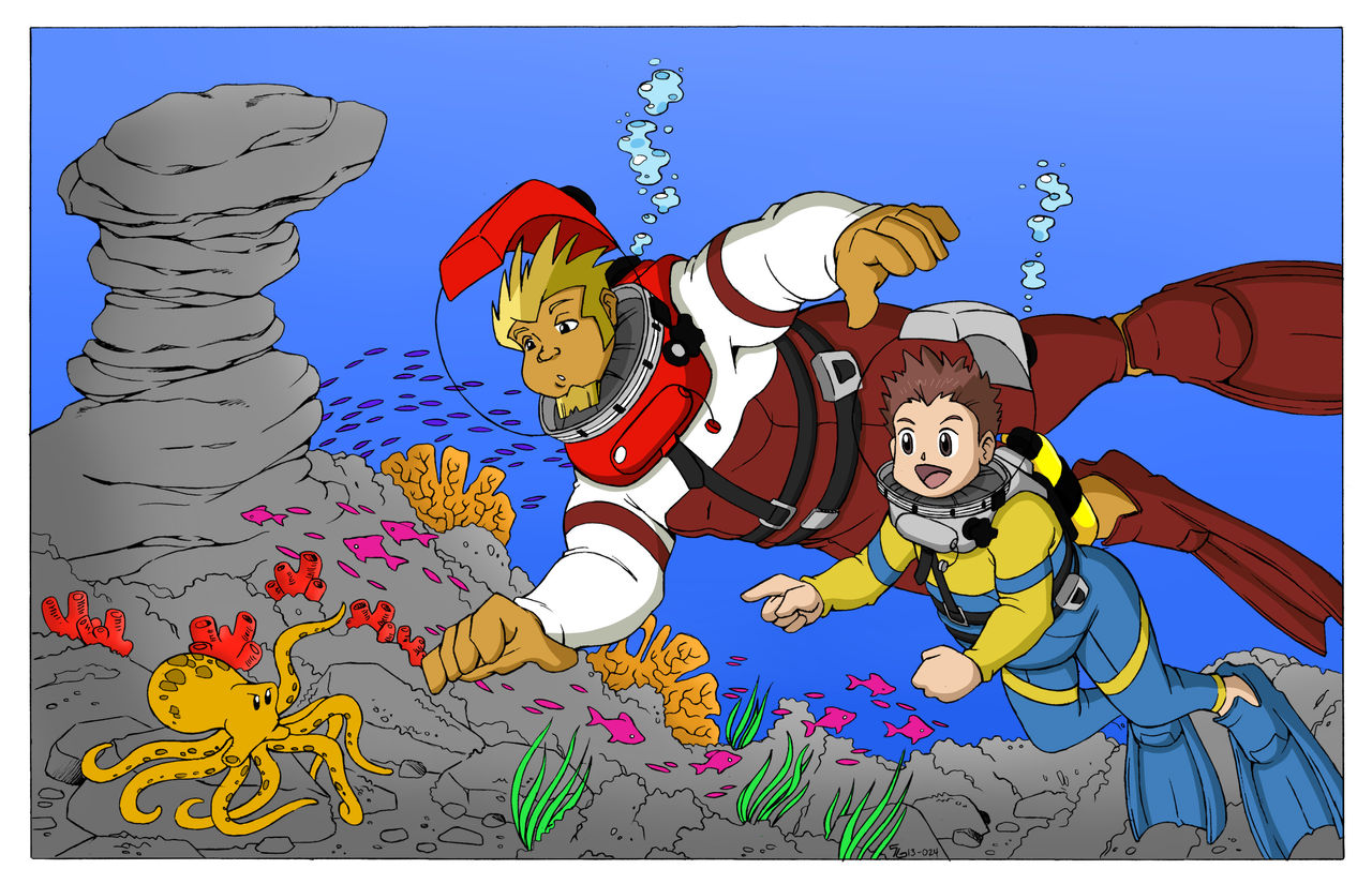 Coop, Junpei, and a Creature - Color Commission