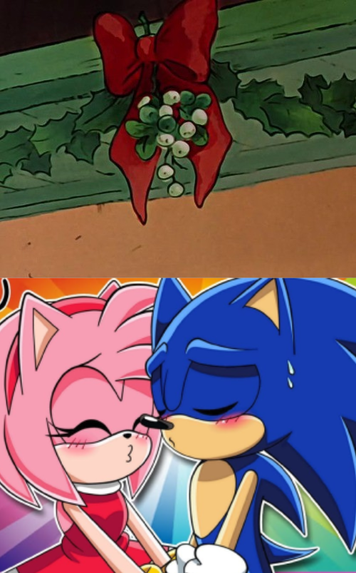 Sonic and Amy Christmas kiss💙💖💋🎄❄️ (credit to Ashman on )