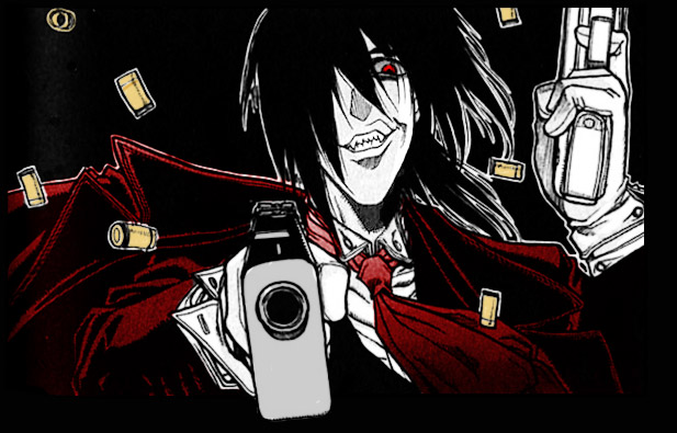 Alucard reloading his gun with TK while vowing to send Incognito to the  bottom of Judecca : r/Hellsing