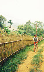 Riding on village road