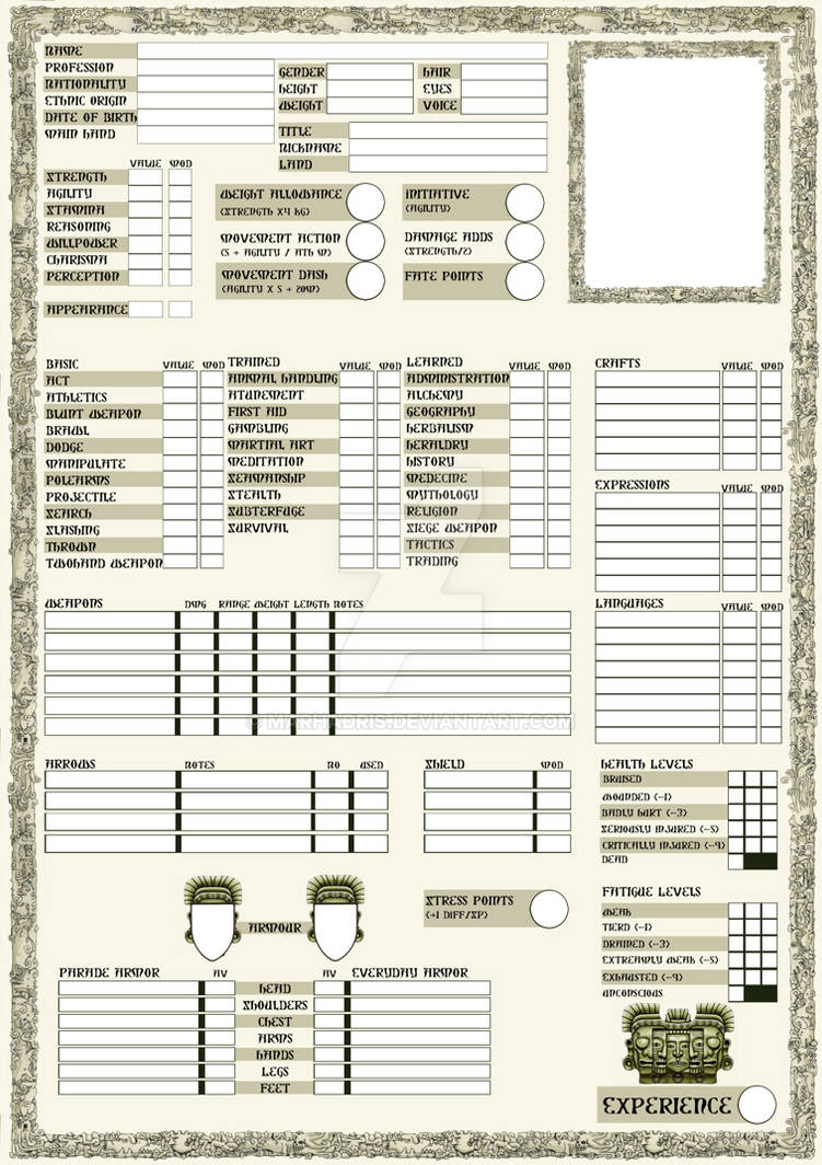 Rpg character sheet page 1 by marhadris on DeviantArt
