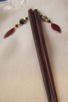Hairsticks with black agate and red enamel