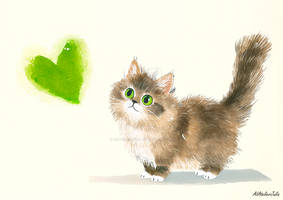 Cute Kitten with Green Heart (Postcard Desigh)