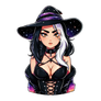 Gothic Witch Anime Girl with Black and White Hair