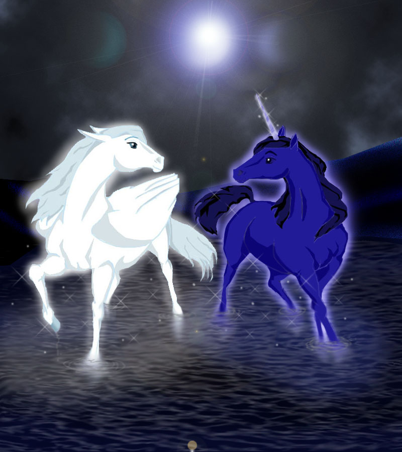 Magical horses at night