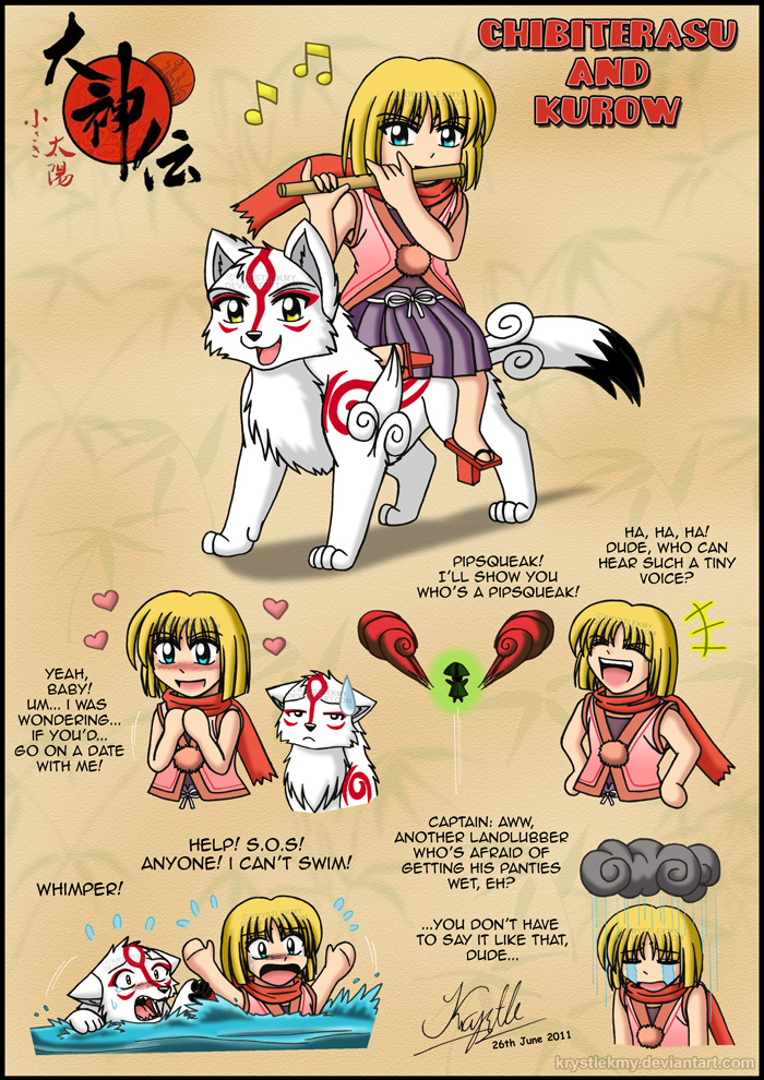 Okamiden - Chibi and Kurow by krystlekmy on DeviantArt