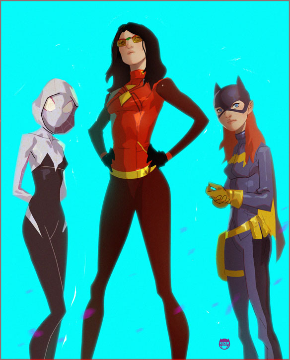 Spiderwoman,Batgirl and Gwen by CoranKizerStone