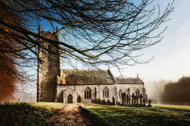 English Country Church and Dawn Mist - Norfolk, UK by Coigach