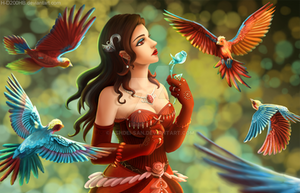 Lady and her birds by Ashdei-san