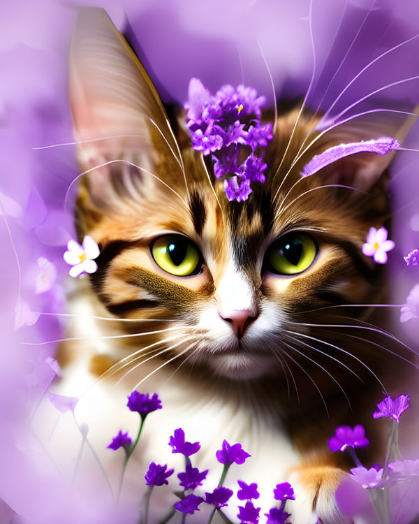 4x - Cat With Purple Flowers(3) by MyAIArtJourney on DeviantArt